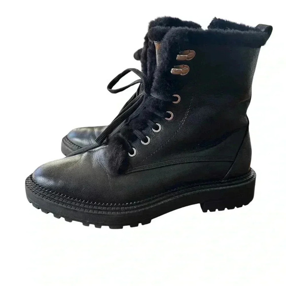 Zara Women’s Black Faux Fur Lined Grunge Style Goth Combat Ankle Boots Size 6.5 - Picture 1 of 11